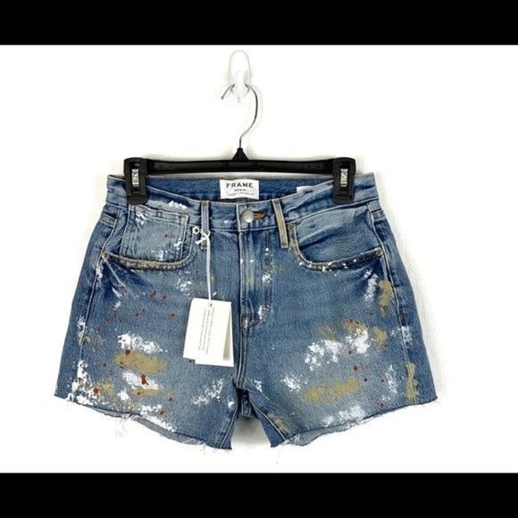 FRAME Stevie Splatter Paint Raw Edge Shorts Sz 24 - Picture 1 of 7